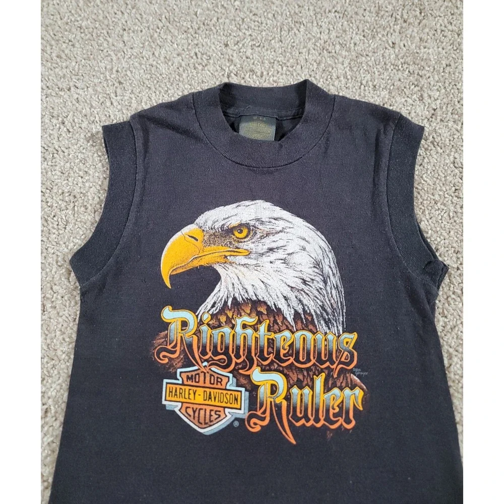 AMAZING 80s Harley Davidson Tank Top Shirt Kids Size 6-8 Biker 3D Emblem Trucker